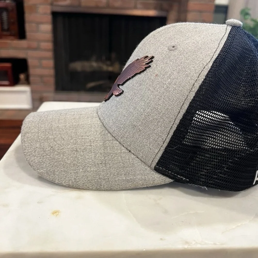 Pioneer PK Trucker Hat Gray Black Mesh Leather Eagle Patch Infinity Headwear Cap